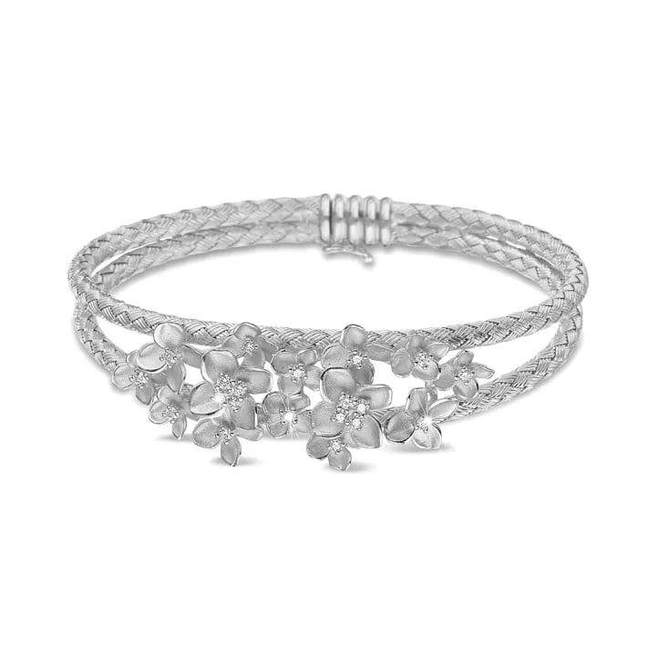 0.55 quilates pulsera esclava diseño de flores con diamantes en oro blanco 