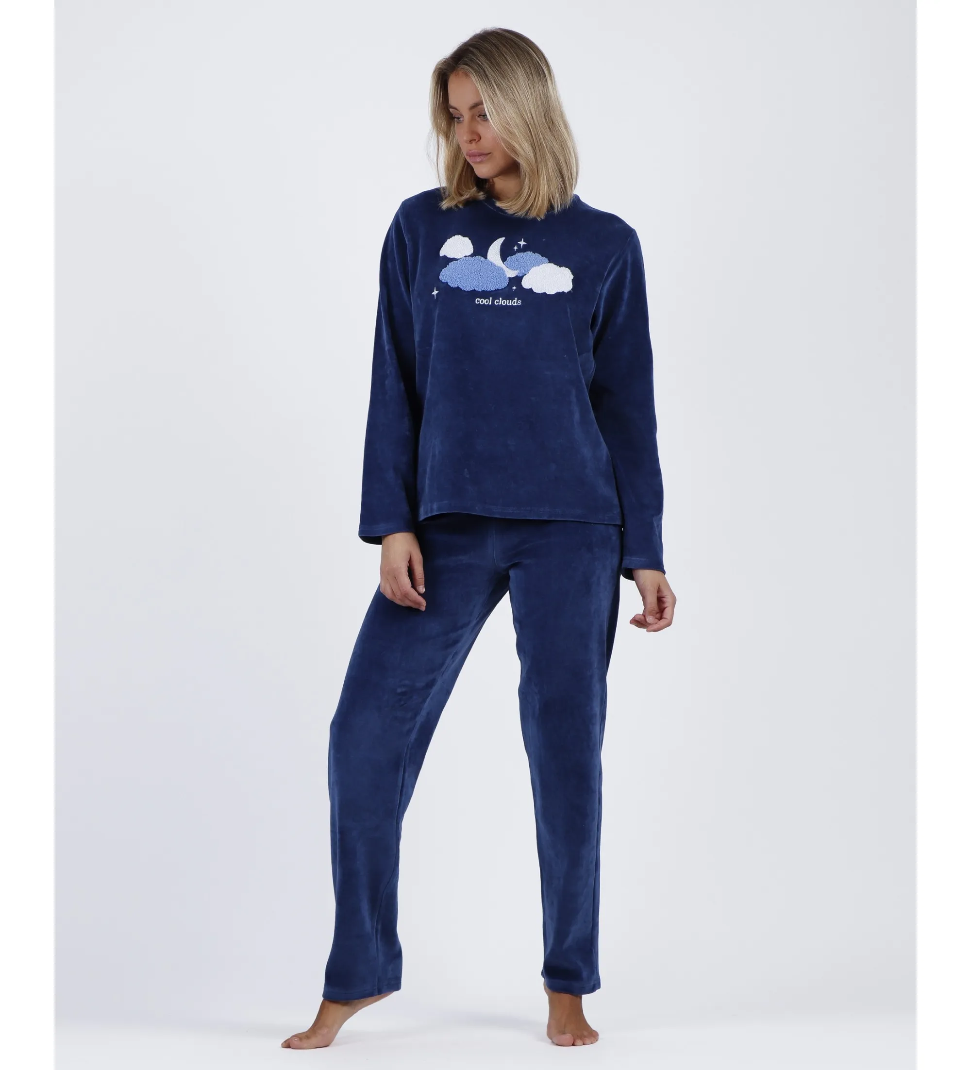 ADMAS PIJAMA TERCIOPELO MANGA LARGA CLOUDY NIGHTS MARINO