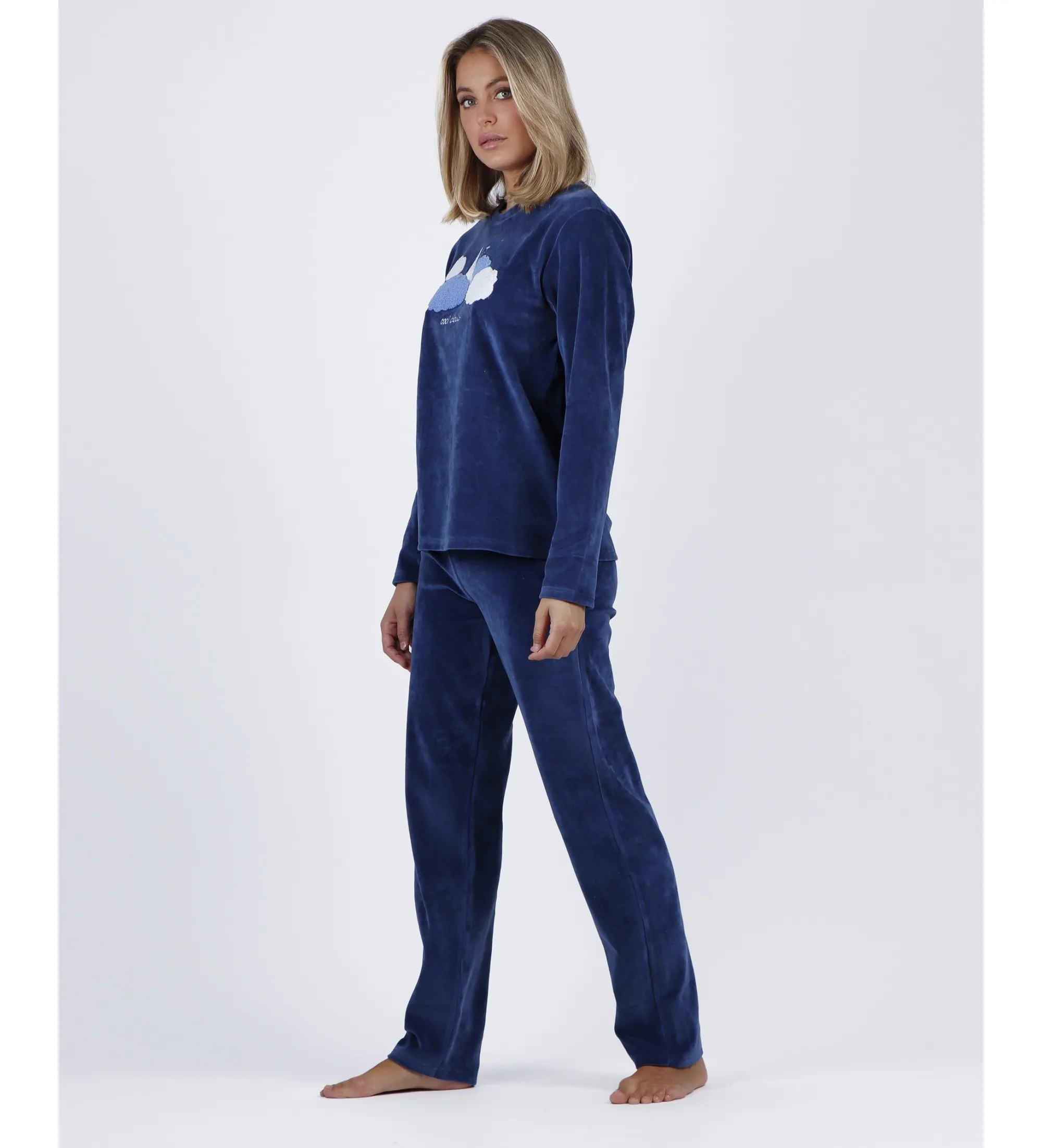 ADMAS PIJAMA TERCIOPELO MANGA LARGA CLOUDY NIGHTS MARINO