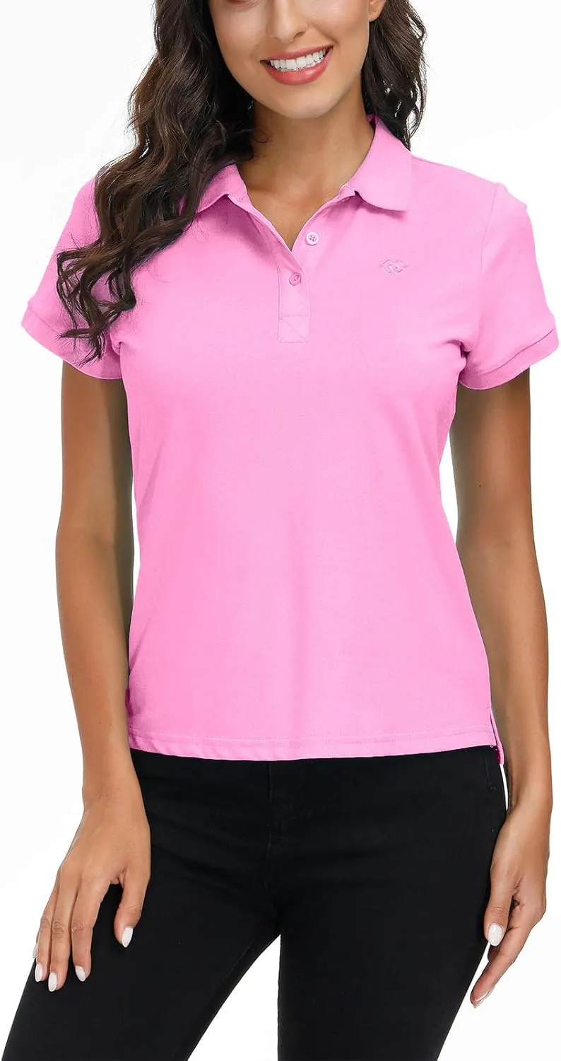 AjezMax Polo Mujer Camiseta Mangas Cortas Verano Algodón Transpirable Trabajo Golf Tops Rosa L