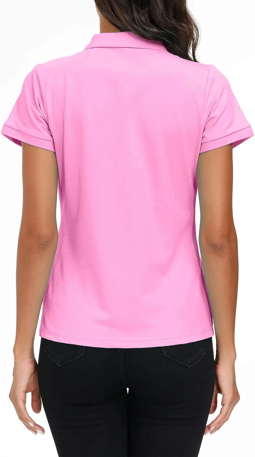 AjezMax Polo Mujer Camiseta Mangas Cortas Verano Algodón Transpirable Trabajo Golf Tops Rosa L