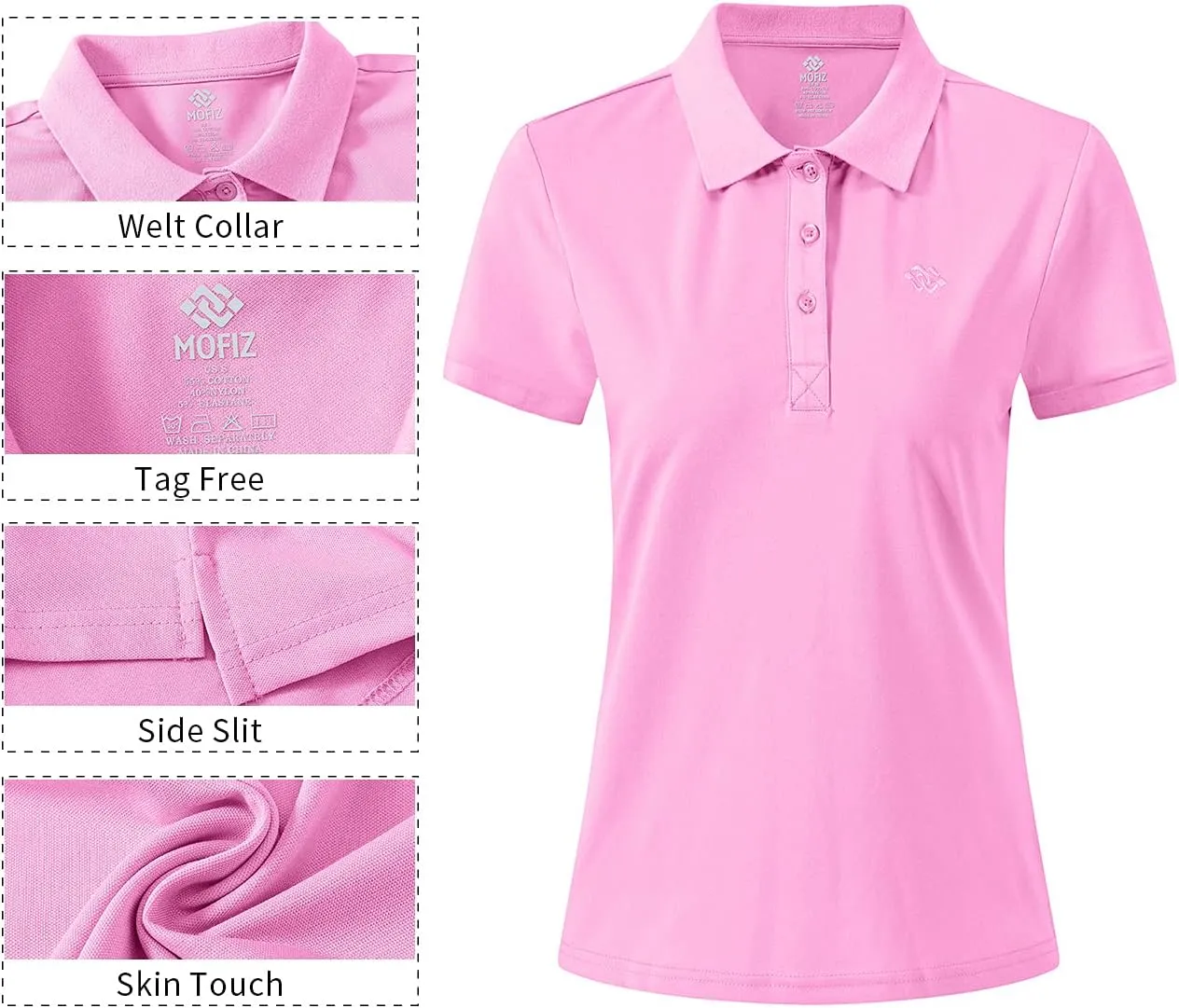 AjezMax Polo Mujer Camiseta Mangas Cortas Verano Algodón Transpirable Trabajo Golf Tops Rosa L
