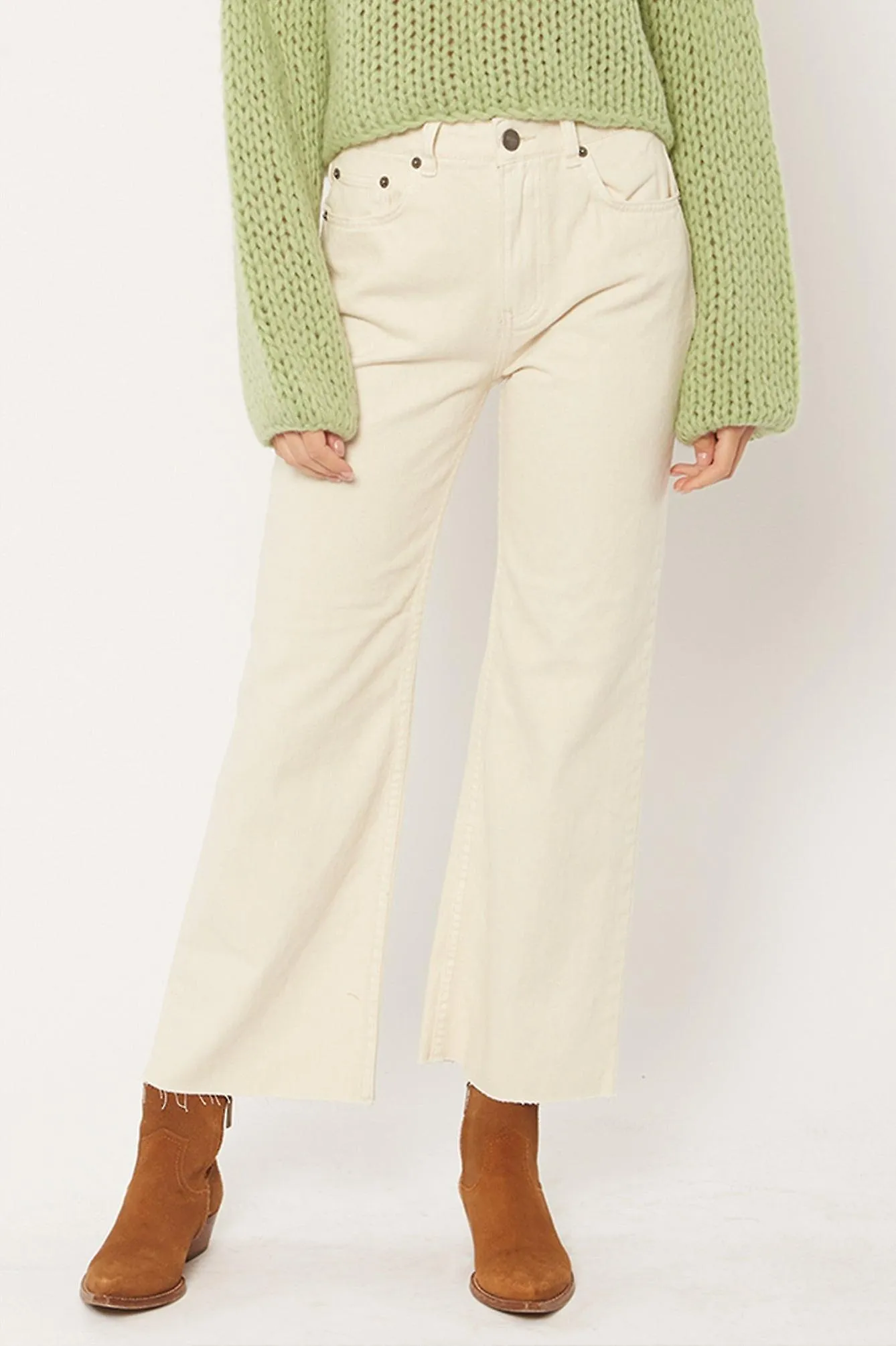AMUSE SOCIETY GABI CROP FLARE DENIM PANT  WHITE CAP