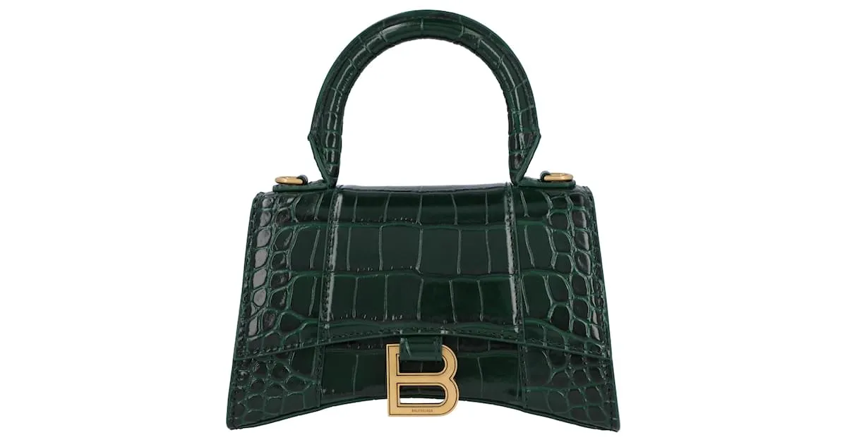 Balenciaga Mujeres Hourglass XS in piel repujada de cocodrilo verde 