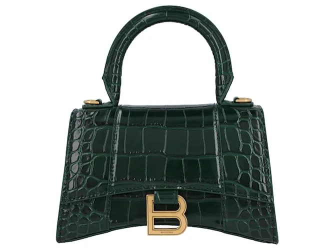Balenciaga Mujeres Hourglass XS in piel repujada de cocodrilo verde 