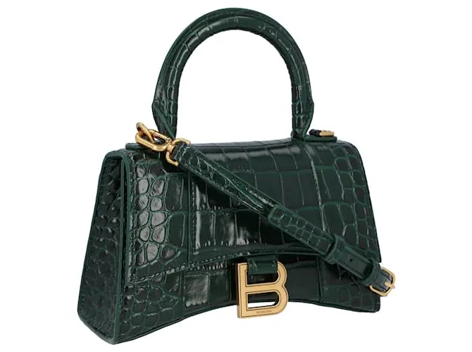 Balenciaga Mujeres Hourglass XS in piel repujada de cocodrilo verde 