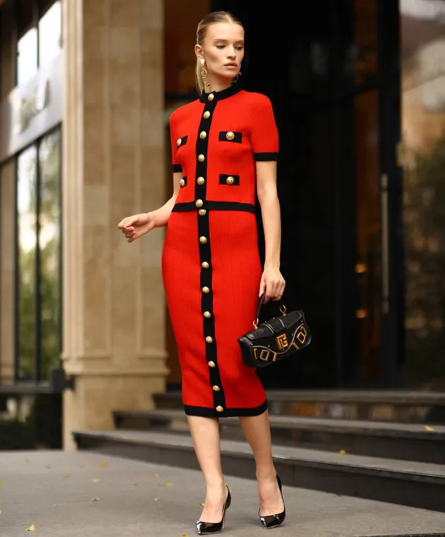 Balmain Red midi skirt
