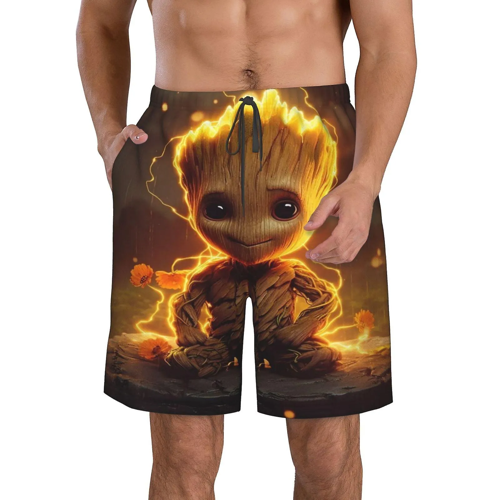 Bañador Groot casual para hombre Pantalones cortos de playa estampados de secado rápido Bañador de verano con forro de mallashus