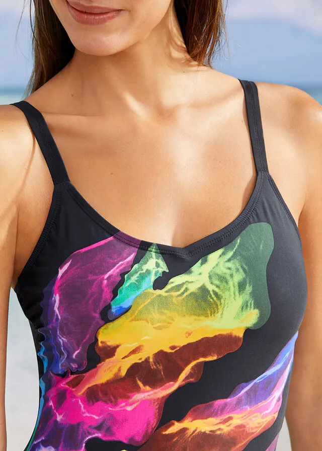 Bañador moldeador con estampado de arcoiris. Negro