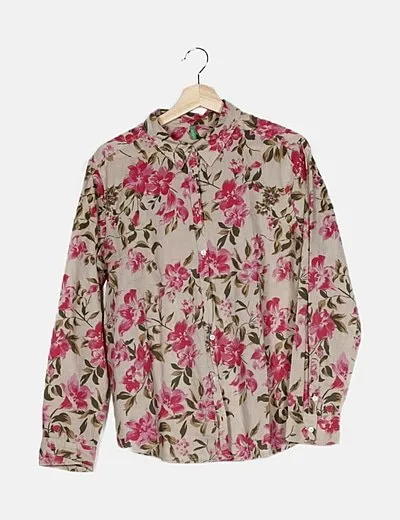 Benetton Camisa beige estampado floral