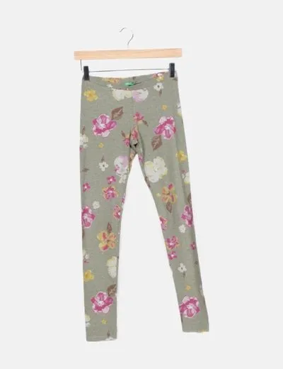 Benetton Leggin verde estampado floral