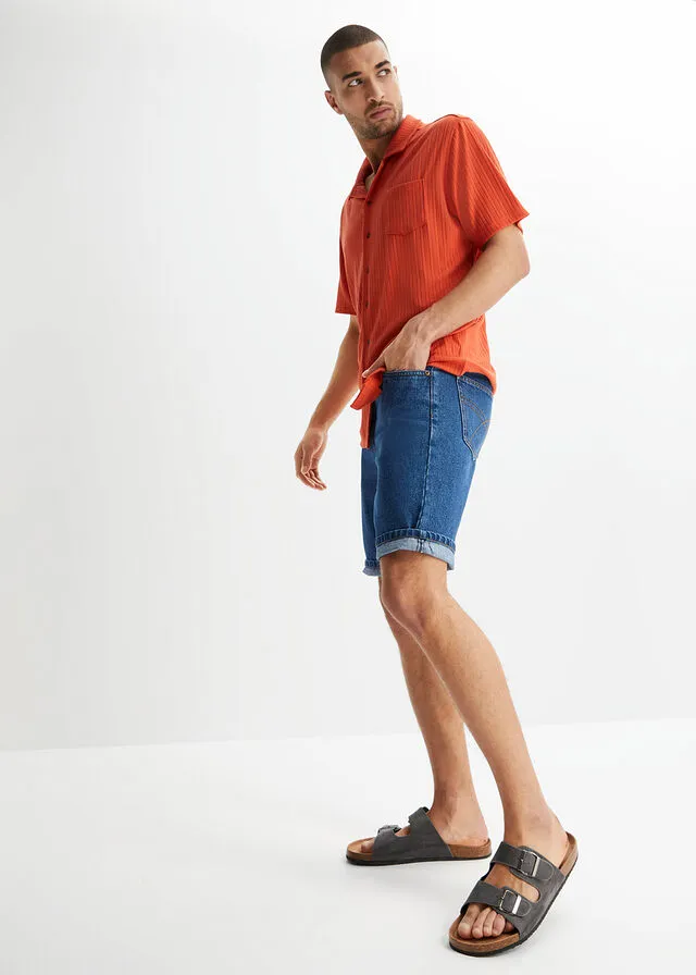 Bermudas vaqueras con cinturilla elástica lateral de corte clásico azul denim