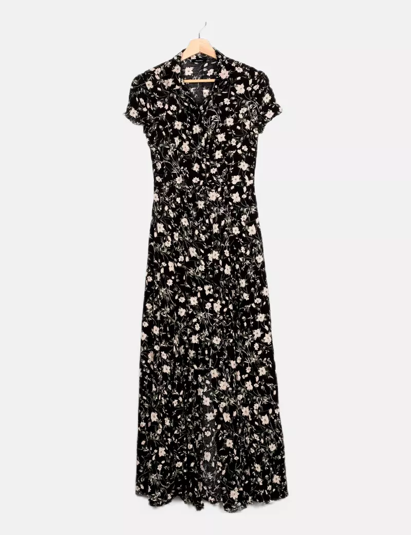 Bershka Vestido negro estampado floral