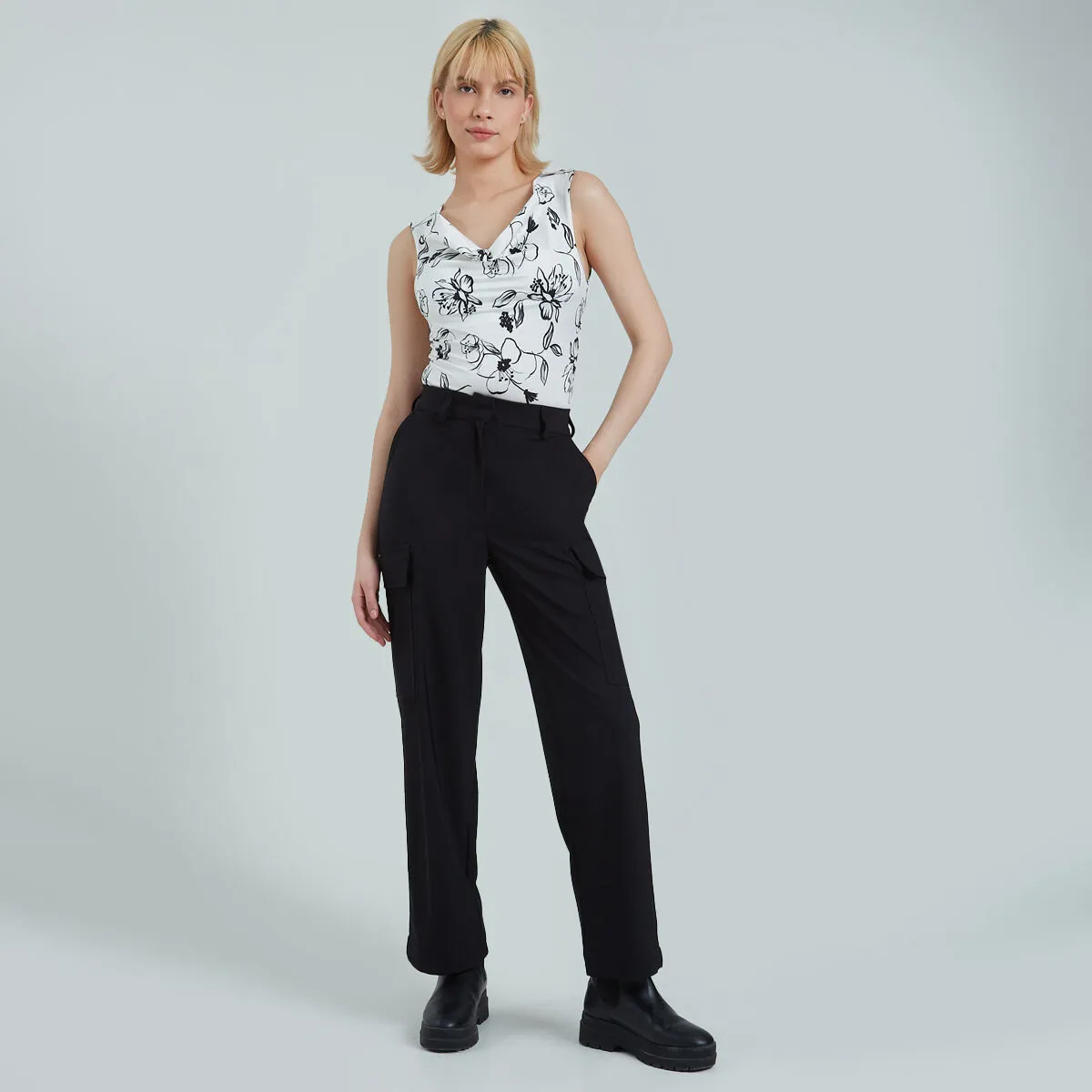 Body Estampado Con Cuello Drapeado