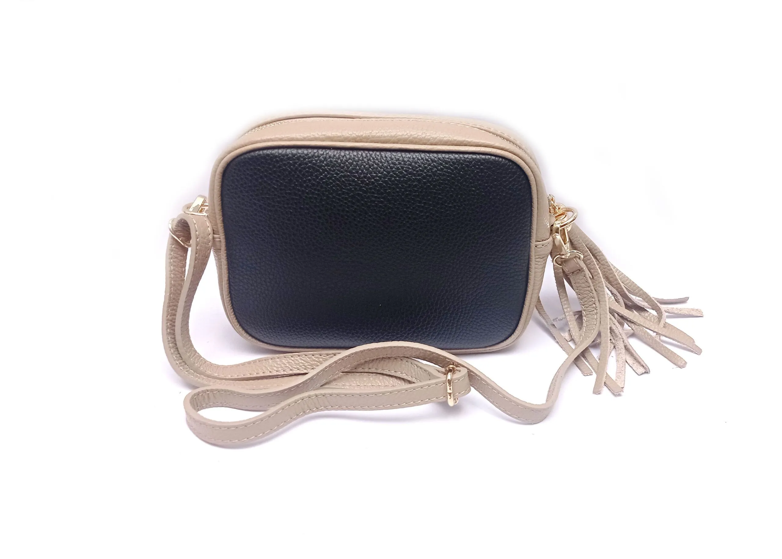 Bolso bandolera piel con cremallera verde/beige