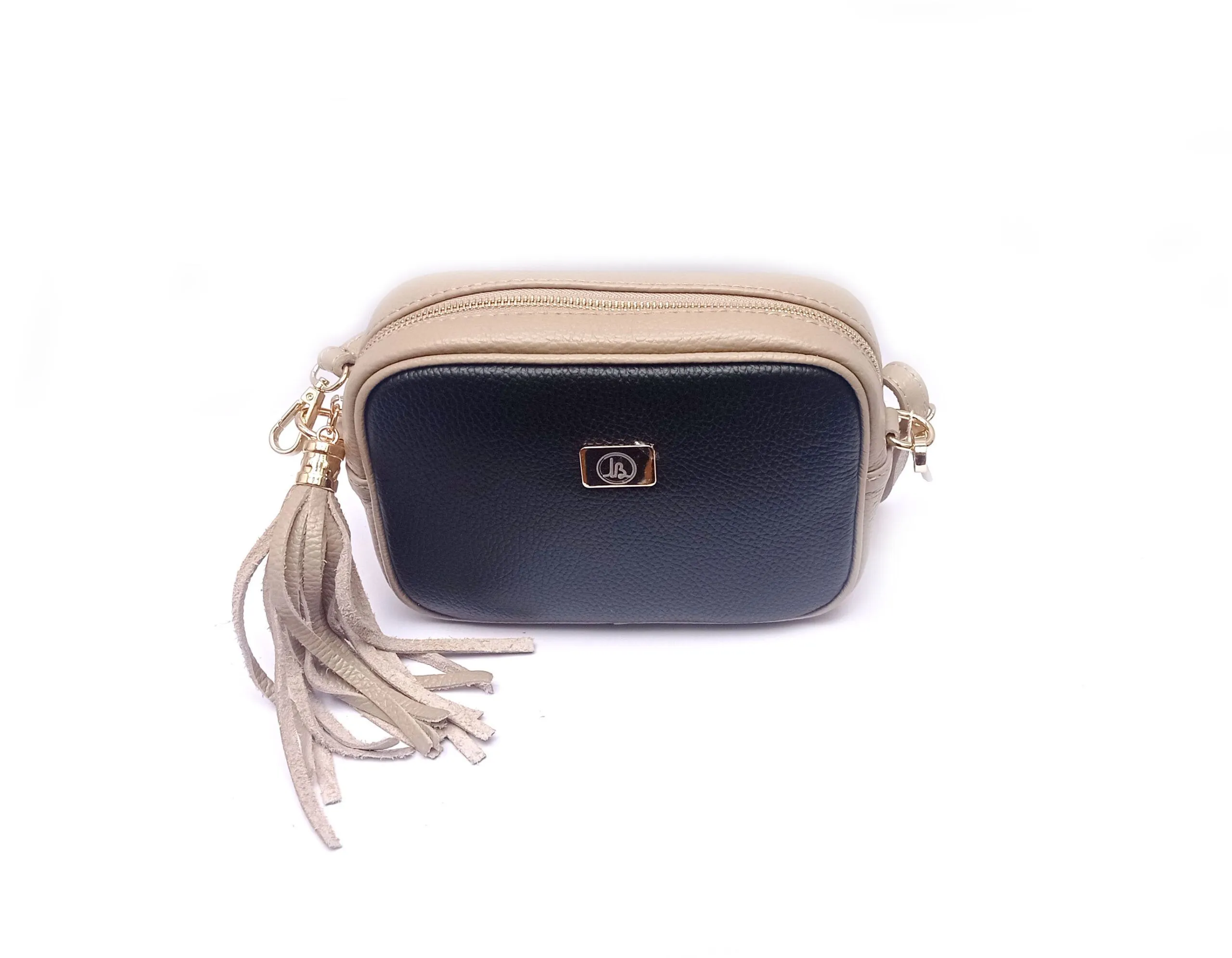 Bolso bandolera piel con cremallera verde/beige