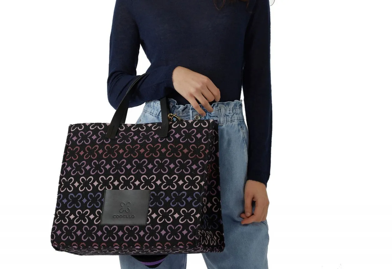 Bolso Mano Lona Negro Estampado Monograma Colores
