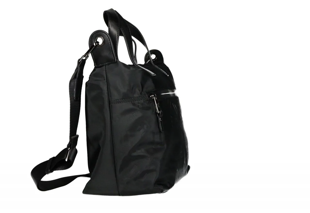 Bolso Mano Nilon Negro Logotipado Bolsillos Asa Bandolera