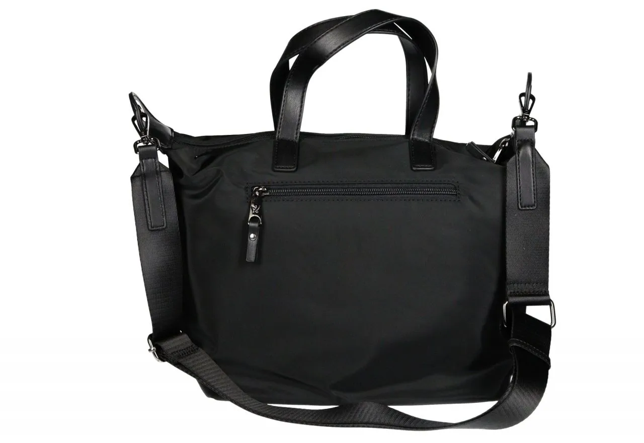 Bolso Mano Nilon Negro Logotipado Bolsillos Asa Bandolera