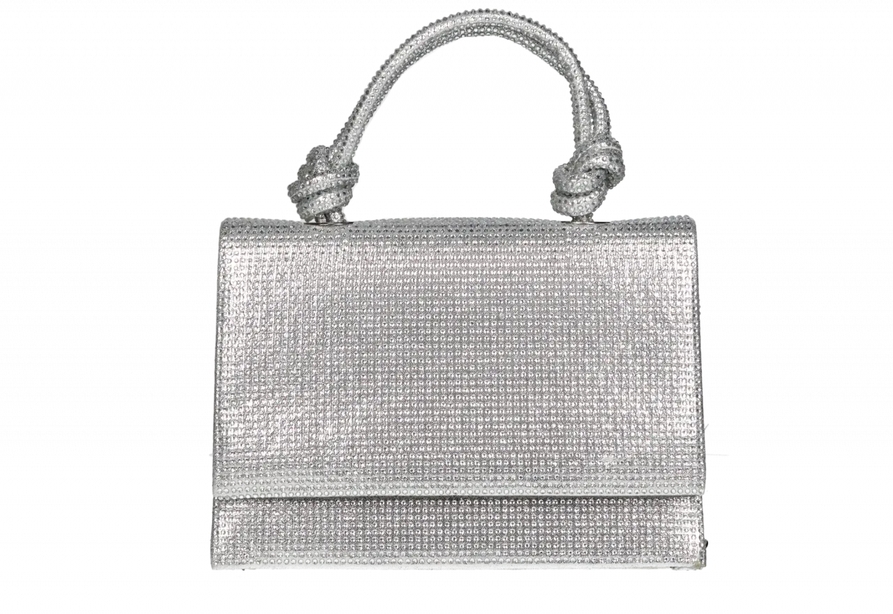 Bolso Mano Plata Strass Tapa Asa Nudos