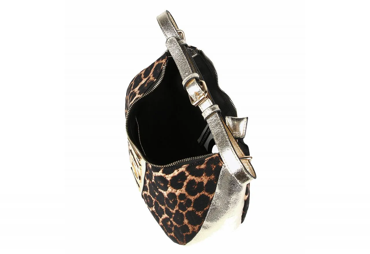 Bolso Media Luna Oro Nilon Estampado Animal Print Banda Logo