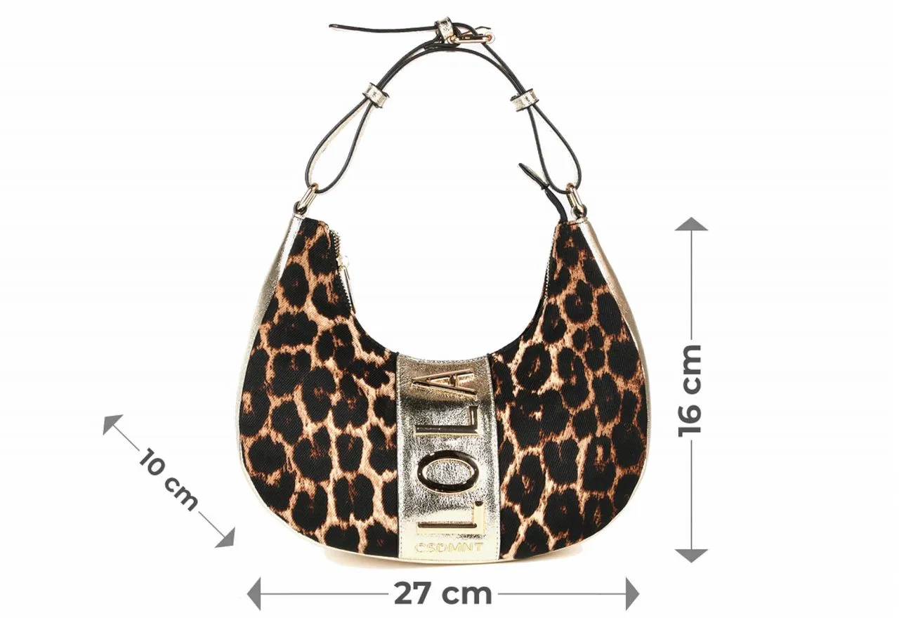 Bolso Media Luna Oro Nilon Estampado Animal Print Banda Logo