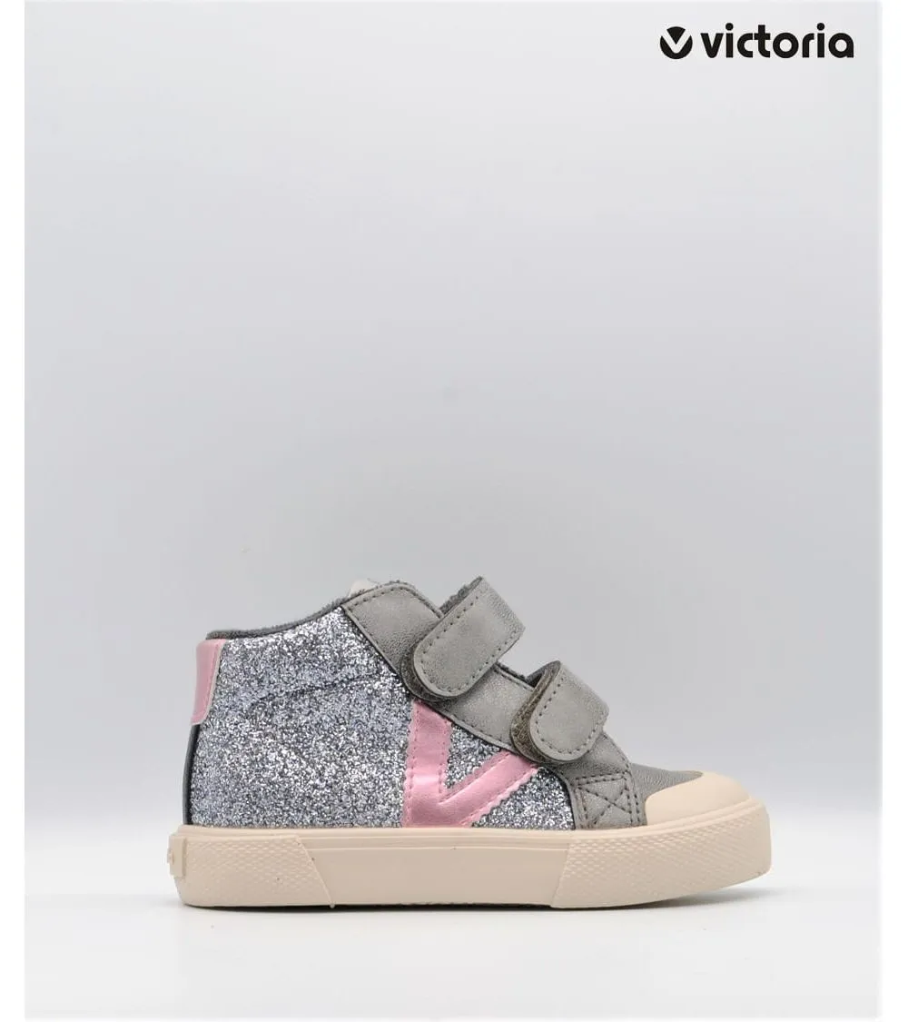 BOTÍN VICTORIA NIÑA VELCRO V LATERAL GLITTER GRIS