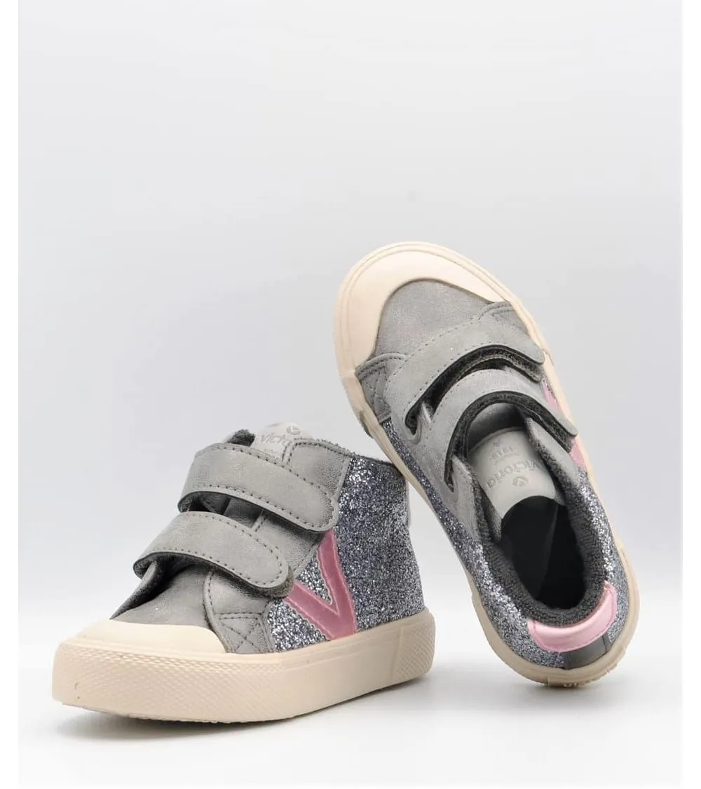 BOTÍN VICTORIA NIÑA VELCRO V LATERAL GLITTER GRIS