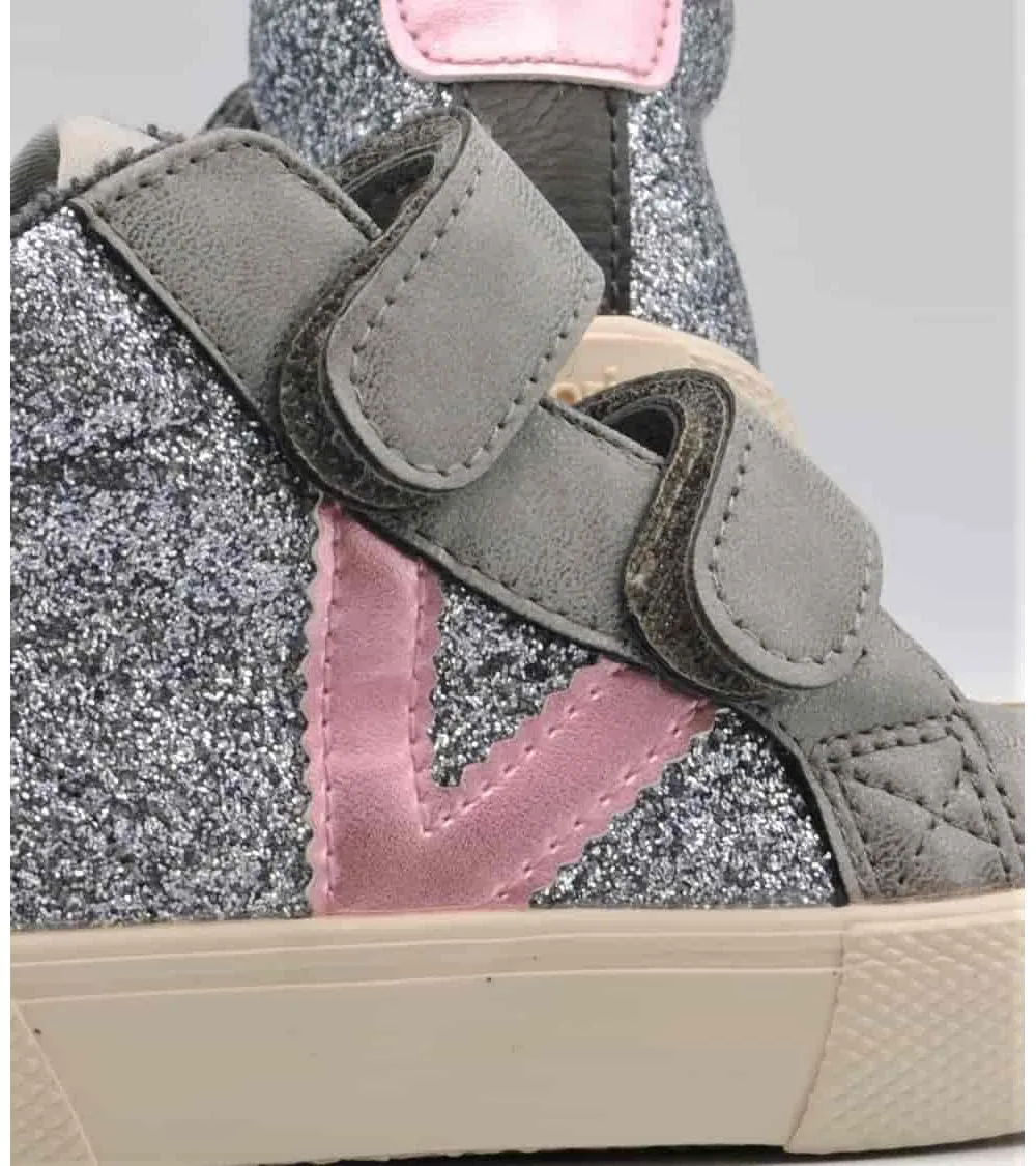 BOTÍN VICTORIA NIÑA VELCRO V LATERAL GLITTER GRIS