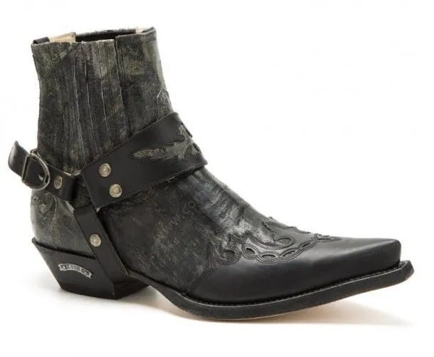 Botín Sendra Boots hombre combinación cuero desgastado negro con arnés