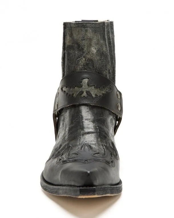 Botín Sendra Boots hombre combinación cuero desgastado negro con arnés