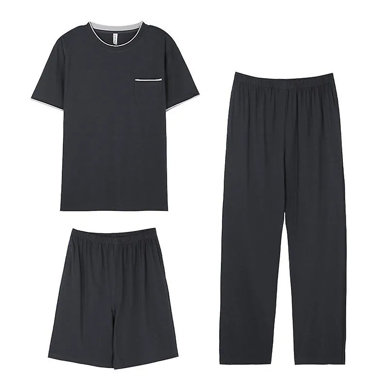 Breathable Mens Pajama Set Short Sleeve Modal Sleepwear for Outdoors or Lounging 3 Pieces for Big and Tall Guys