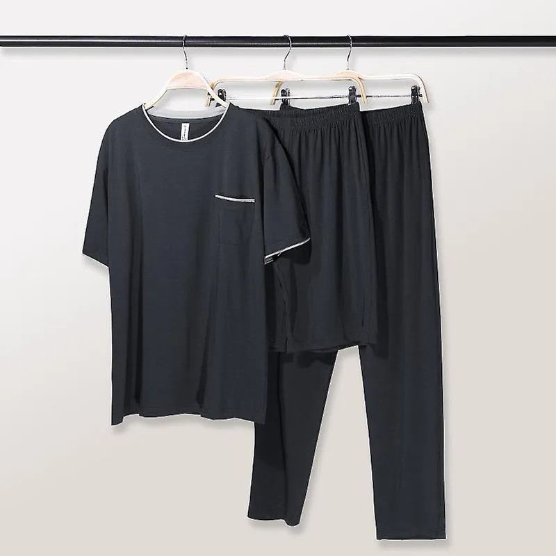 Breathable Mens Pajama Set Short Sleeve Modal Sleepwear for Outdoors or Lounging 3 Pieces for Big and Tall Guys