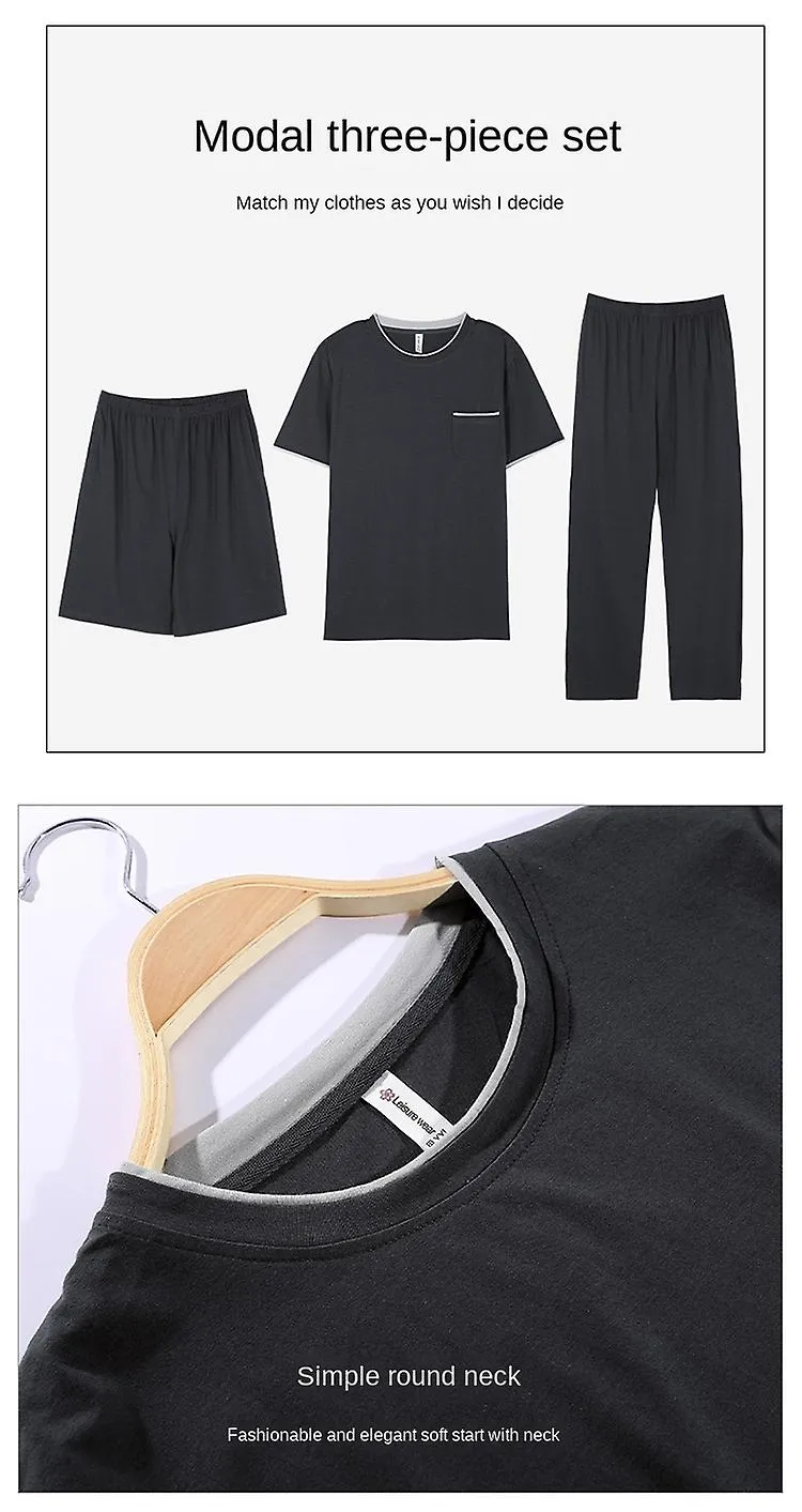 Breathable Mens Pajama Set Short Sleeve Modal Sleepwear for Outdoors or Lounging 3 Pieces for Big and Tall Guys