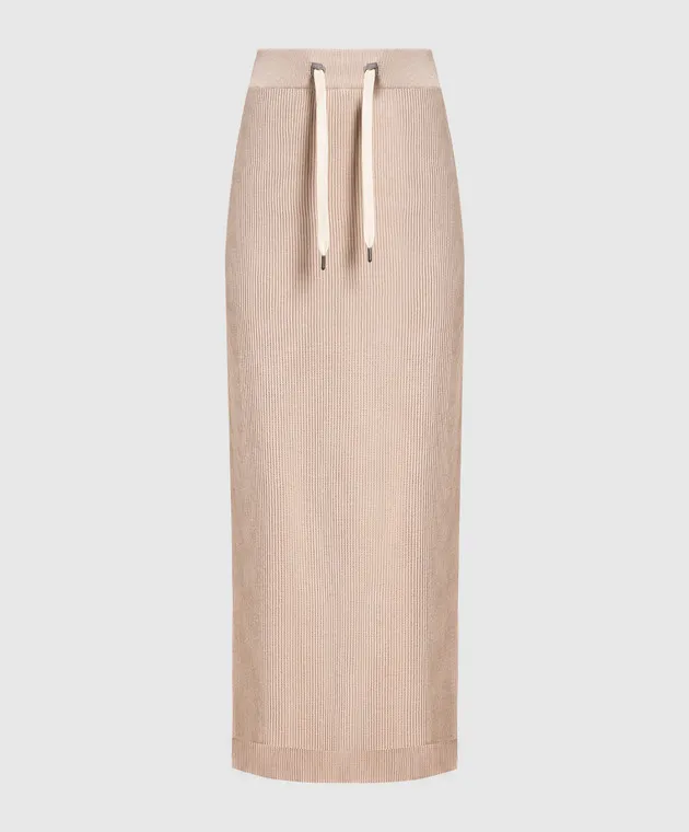 Brunello Cucinelli Beige striped skirt with monil chain