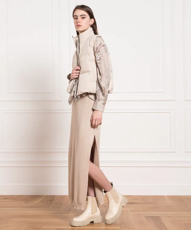 Brunello Cucinelli Beige striped skirt with monil chain
