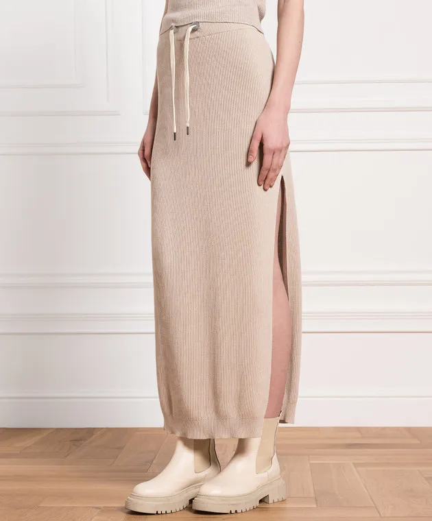 Brunello Cucinelli Beige striped skirt with monil chain
