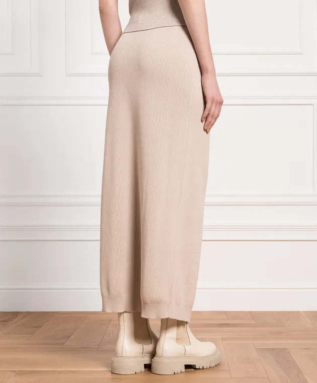 Brunello Cucinelli Beige striped skirt with monil chain