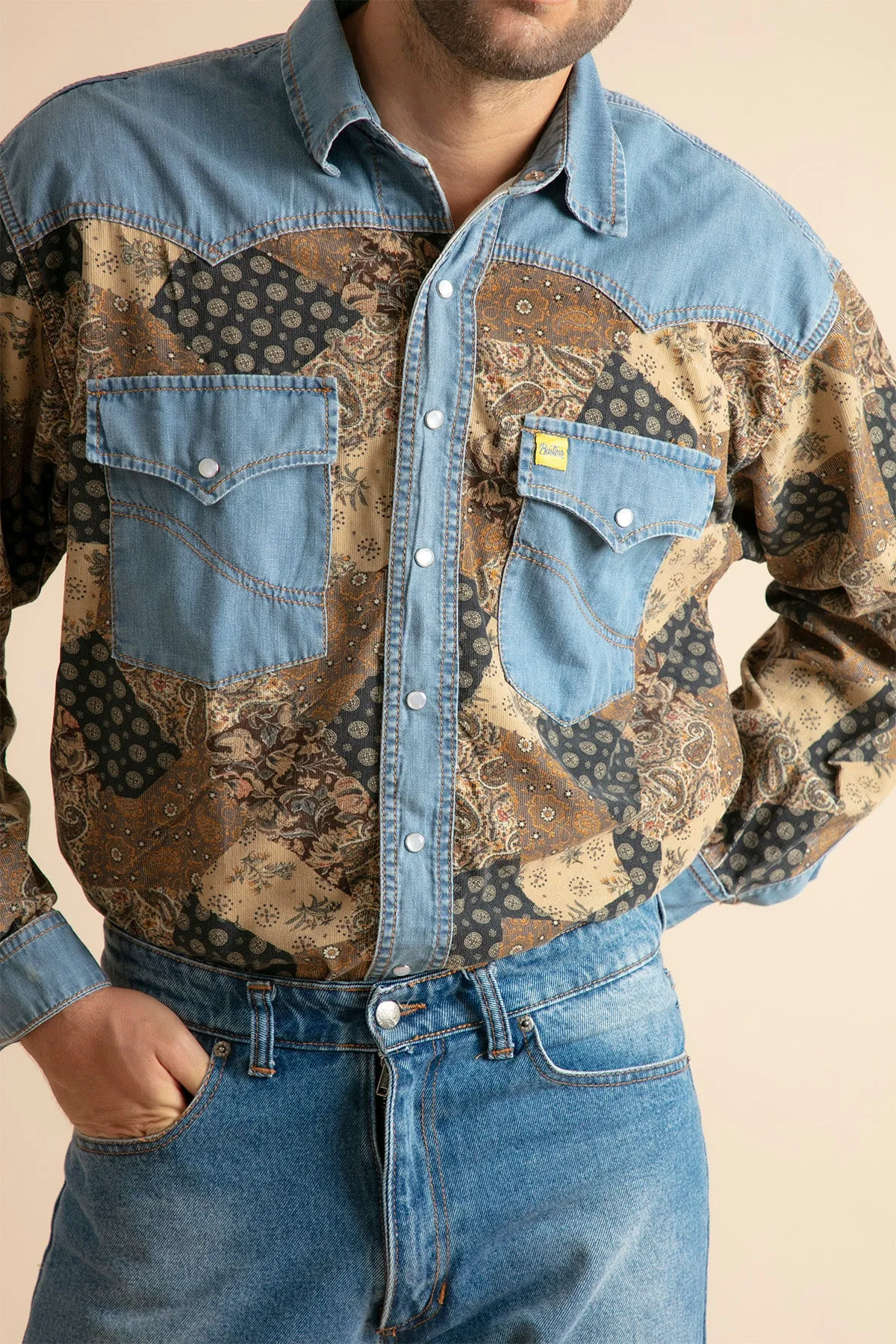 Camisa Vaquera con Pana Estampada para Hombre