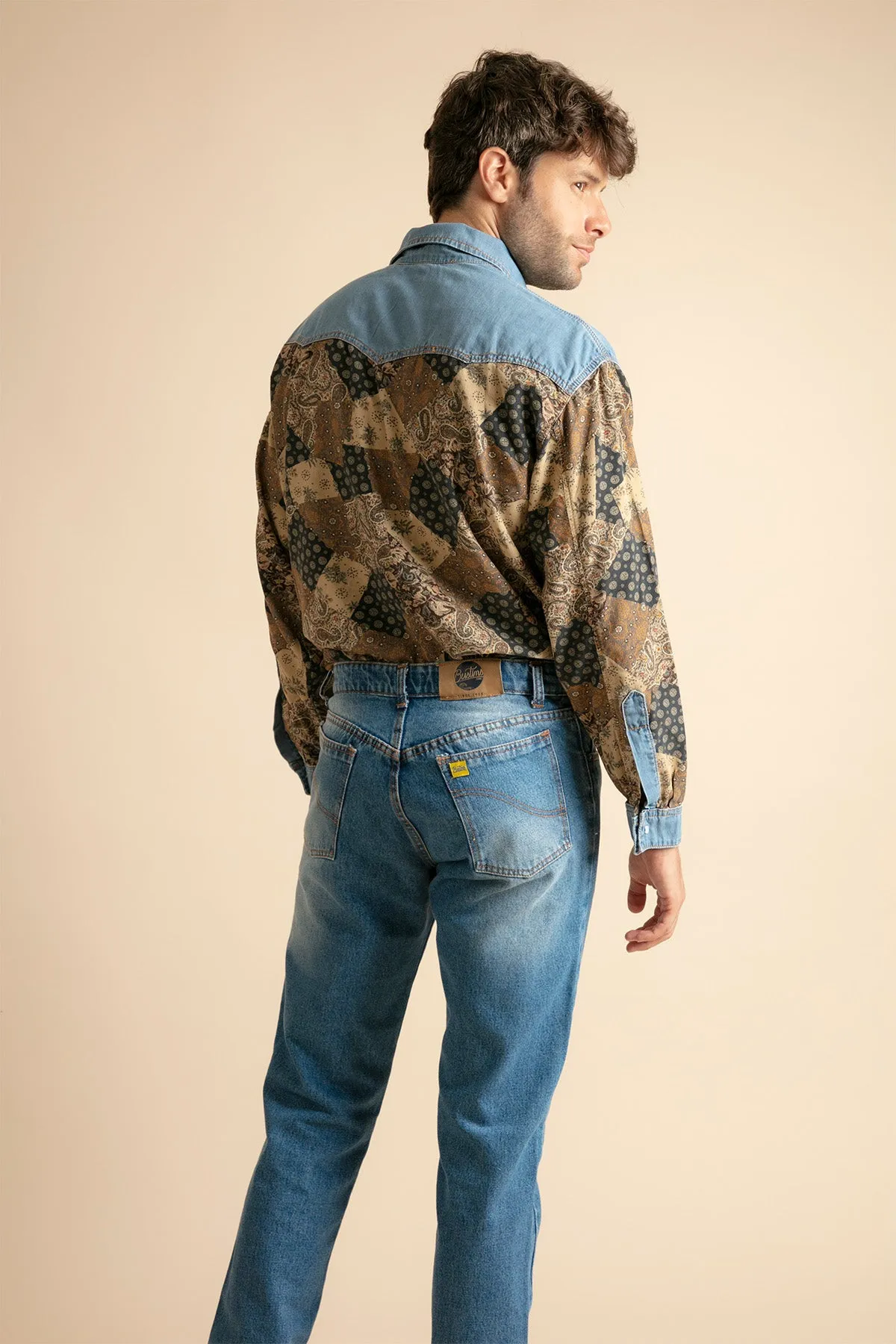 Camisa Vaquera con Pana Estampada para Hombre
