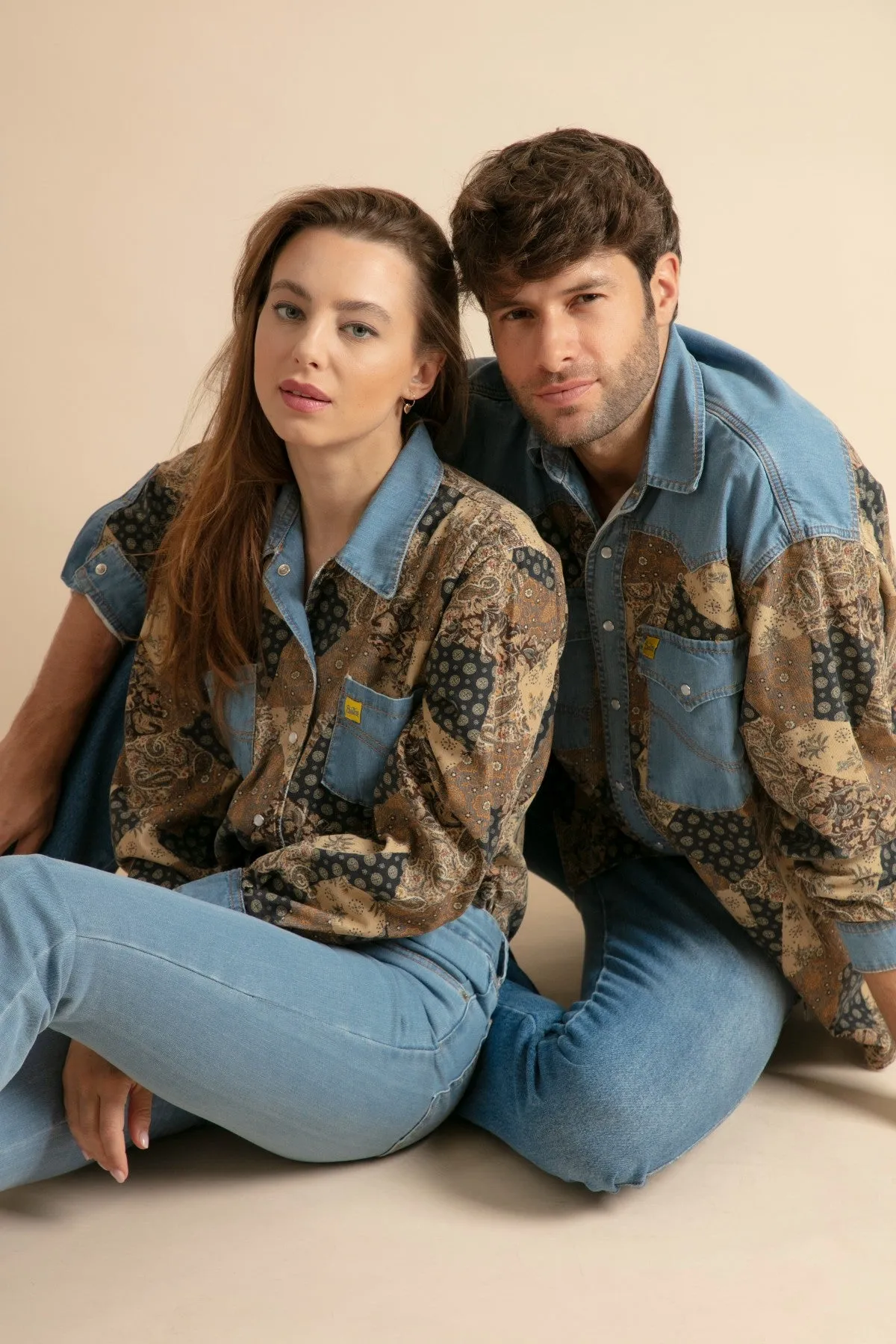 Camisa Vaquera con Pana Estampada para Hombre