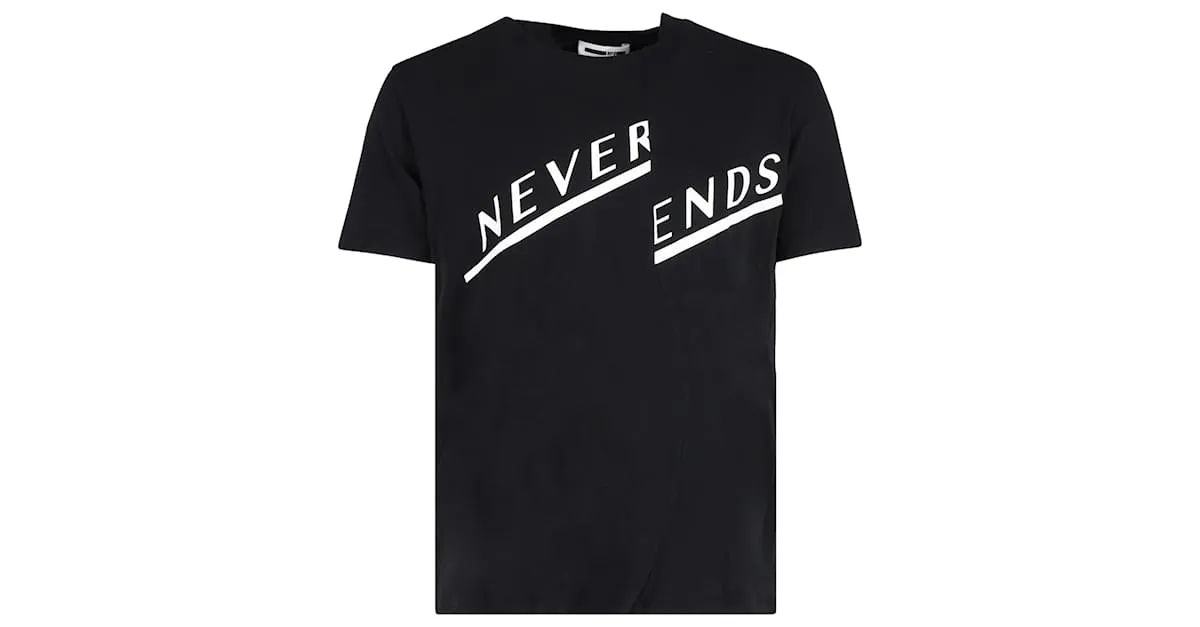 Camiseta de algodón negro con estampado Alexander Mcqueen Never Ends 