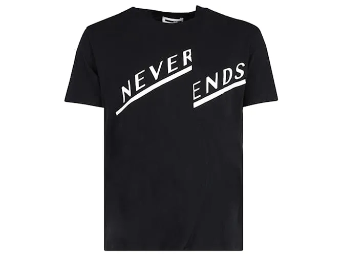 Camiseta de algodón negro con estampado Alexander Mcqueen Never Ends 