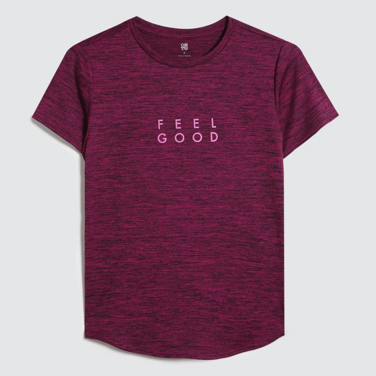 Camiseta Deportiva Jaspeada Con Estampado