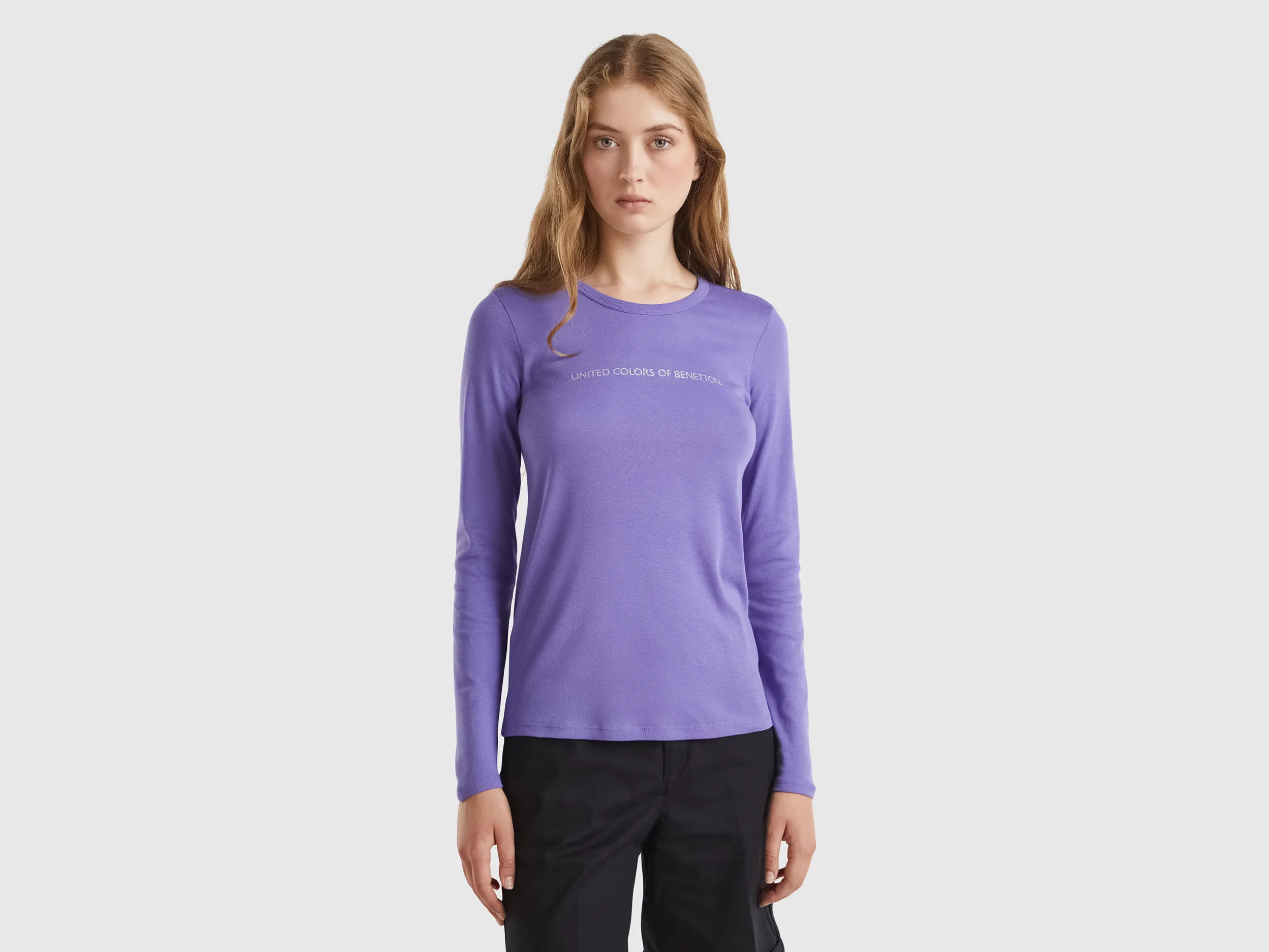 Camiseta morada de manga larga de 100 % algodón