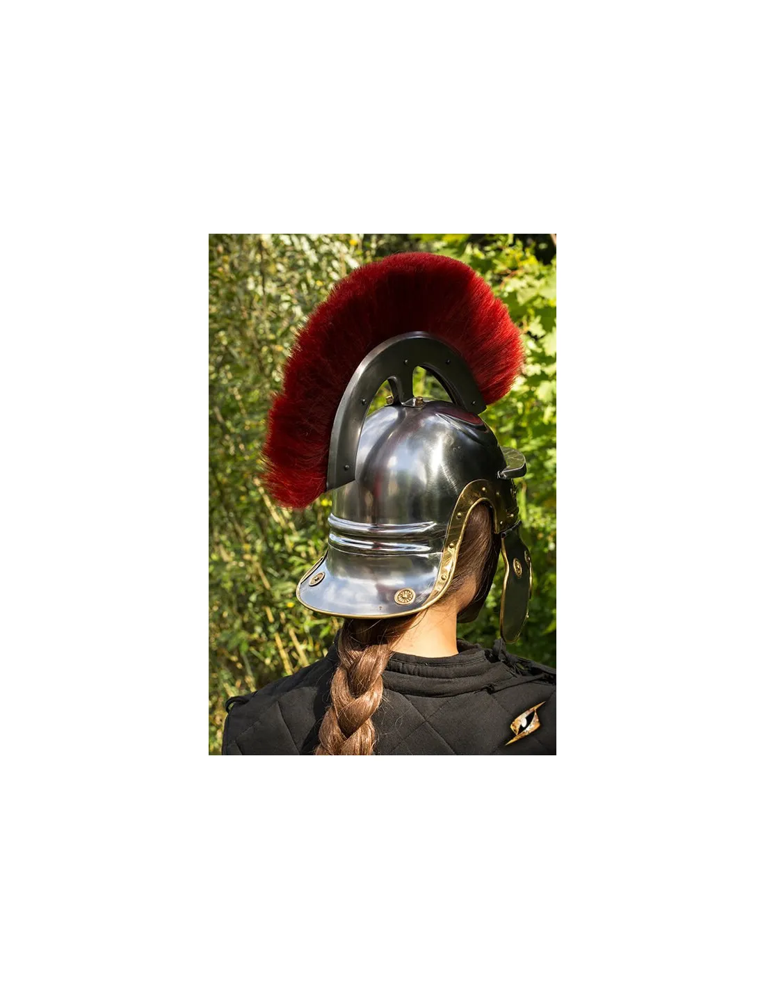 Casco clásico de legionario romano con penacho rojo