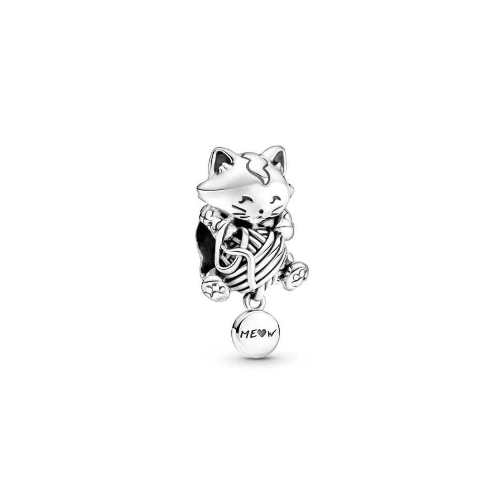 Charm Pandora de palta de ley de gatito y bola de Yam