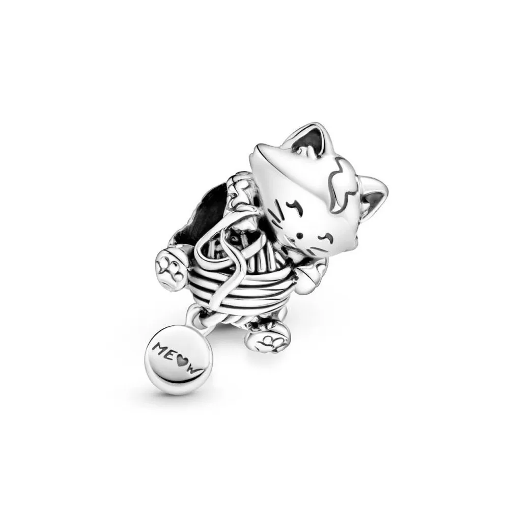 Charm Pandora de palta de ley de gatito y bola de Yam