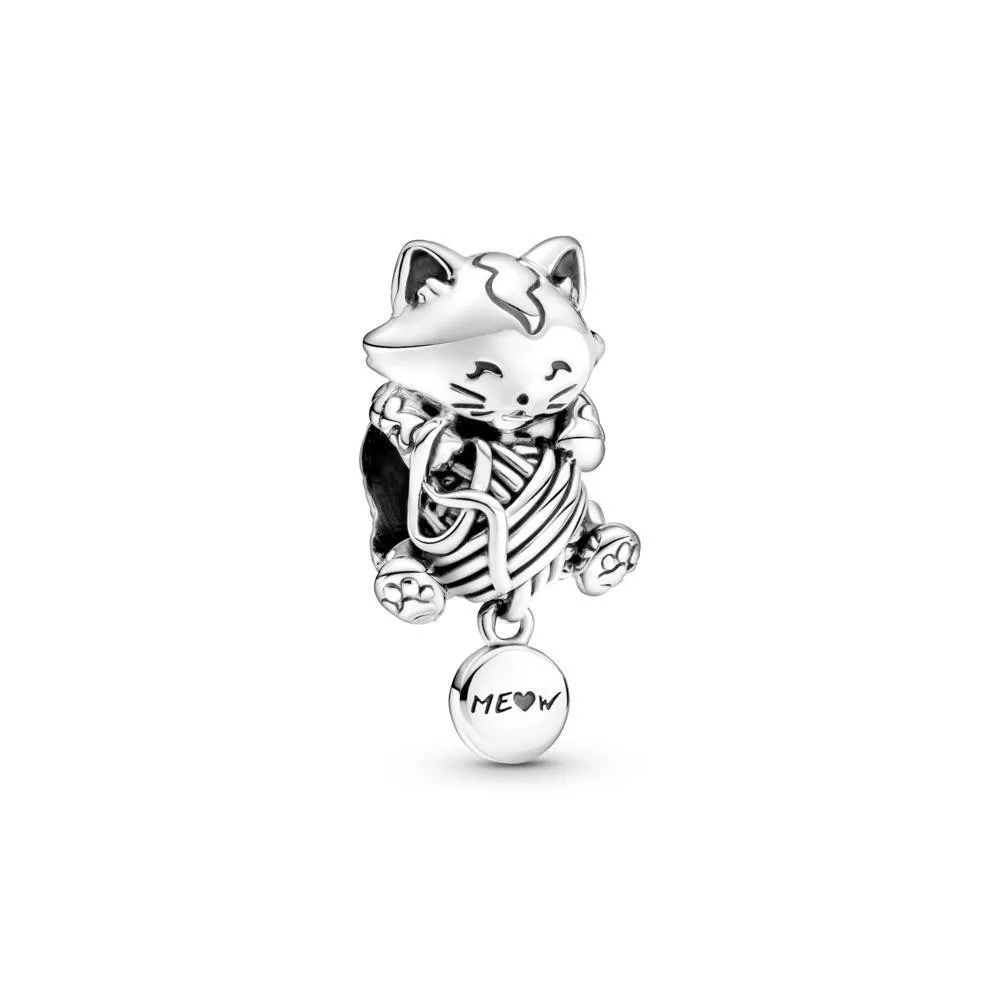 Charm Pandora de palta de ley de gatito y bola de Yam