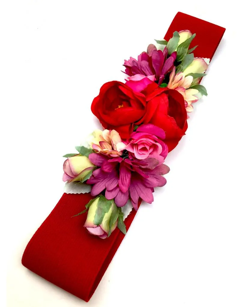 CINTURONES ROJOS CON BONITAS FLORES PARA BODAS Y EVENTOS